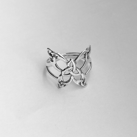 Sterling Silver Thin Celtic Butterfly Ring, Delicate Triquetra Knot Rings - Picture 3 of 12